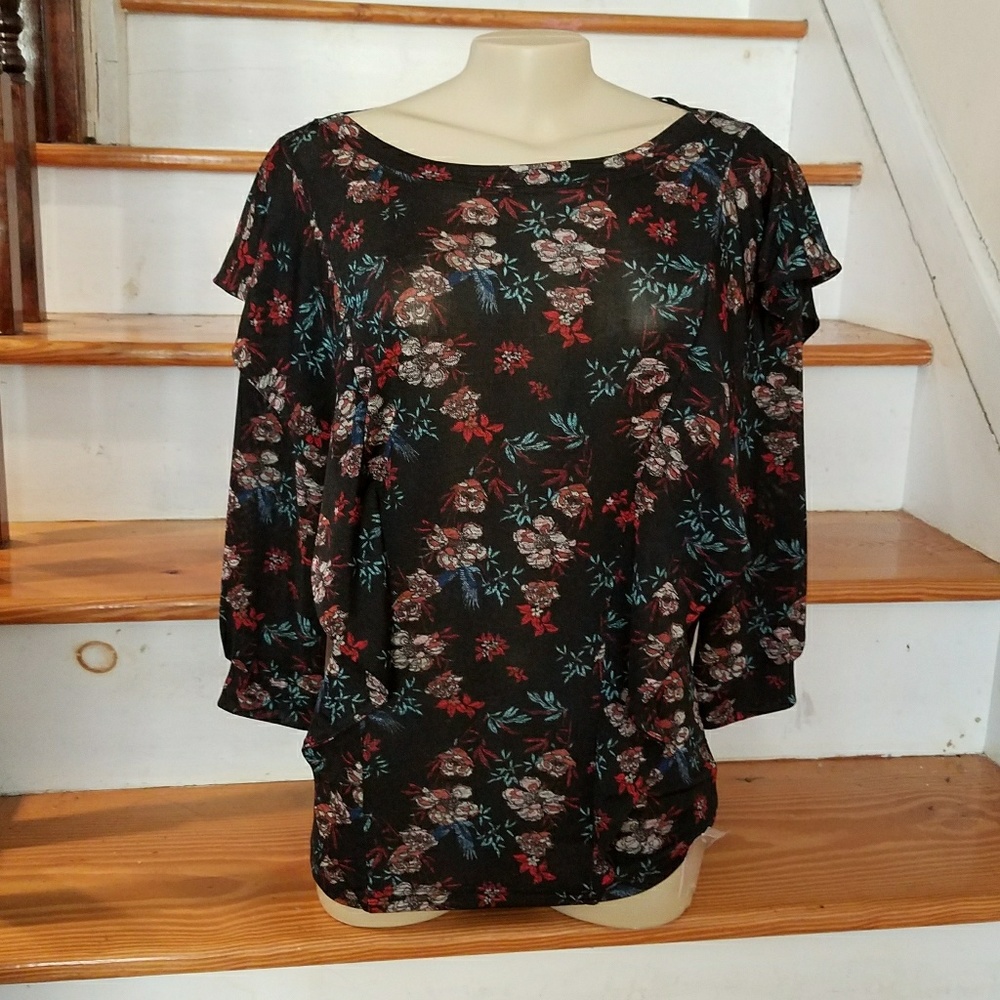 NWT Free People Black Floral Top small
